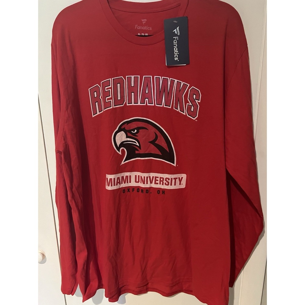 NWT Miami RedHawks NCAA Licensed Product Red Long Sleeve T-shirt Mens XL New